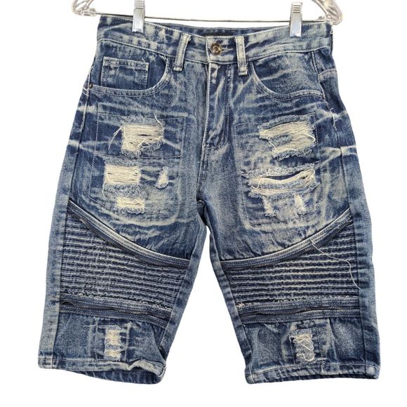 CJ Black Men's Stacked Jean Shorts Blue Size 28x12 Distressed Denim - Picture 1 of 10